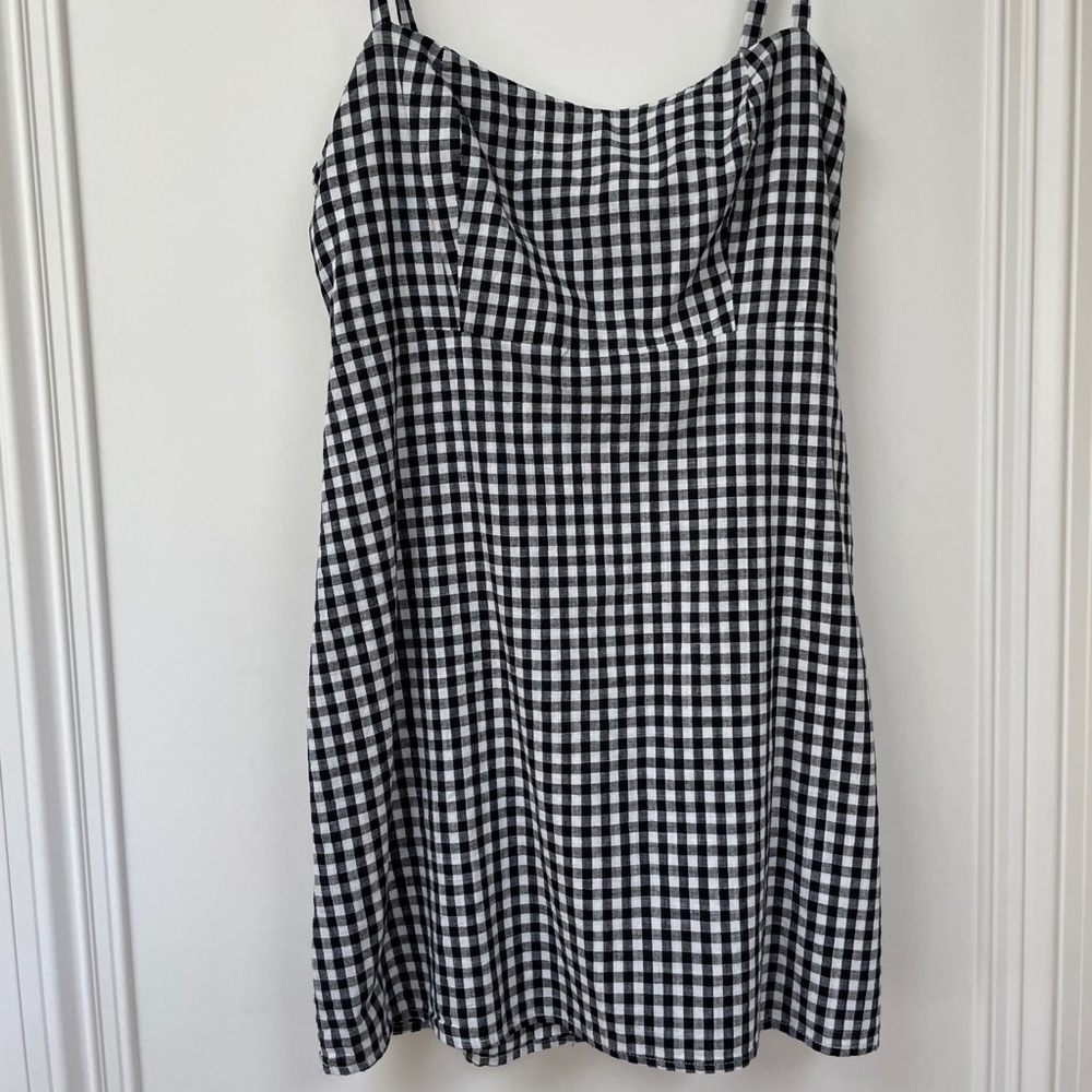 black and white gingham mini dress
